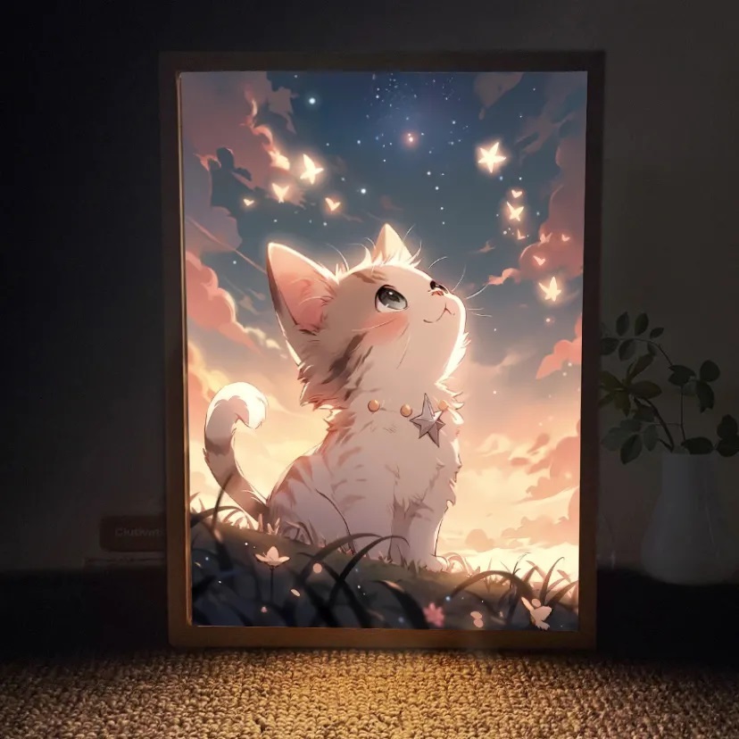 Tranh đèn led 3d/Tranh decor đèn led/Vtranh đèn led phòng ngủ/ Tạo đơn Giản Và ấm áp Tranh Bật đèn mèo