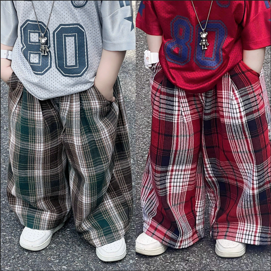 Quần caro nỉ cotton cho bé trai và bé gái