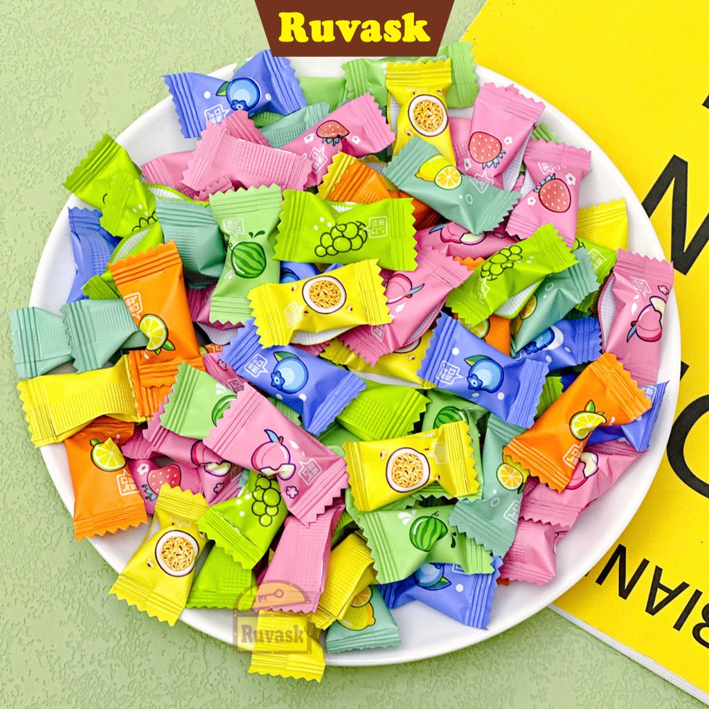 BÁNH KẸO TẾT 2025 Kẹo Ngậm Trái Cây Mix Vị Hoa Quả Không Đường - Kẹo Trái Thơm Mix Vị Bạc Hà, Chanh, Dâu, Coca...Ruvask