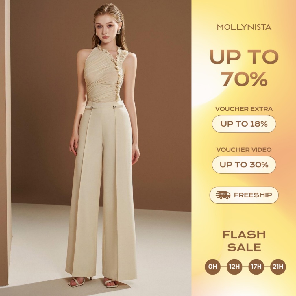 High -end cotton designed pants with luxury mollynista silver button
