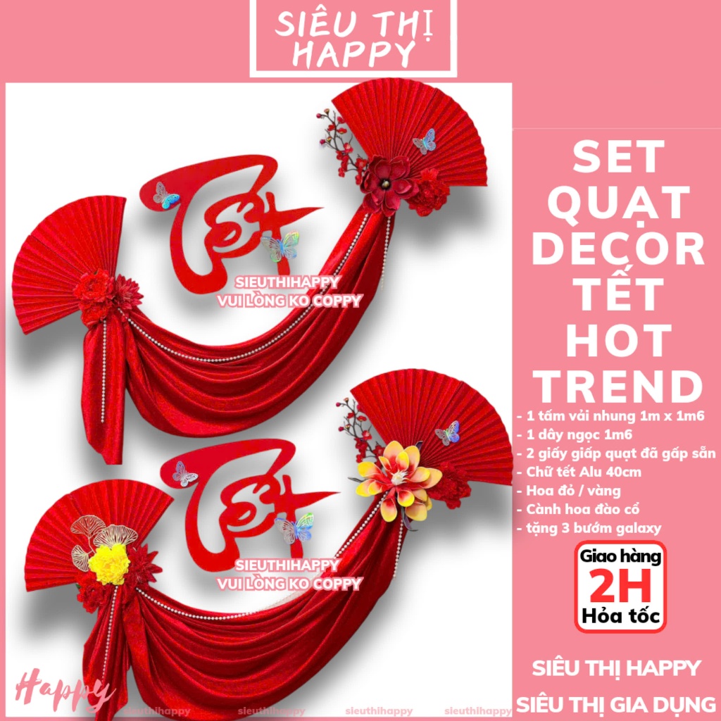 Flower set of Tet fans combined with red velvet fabric and hottrend alu
