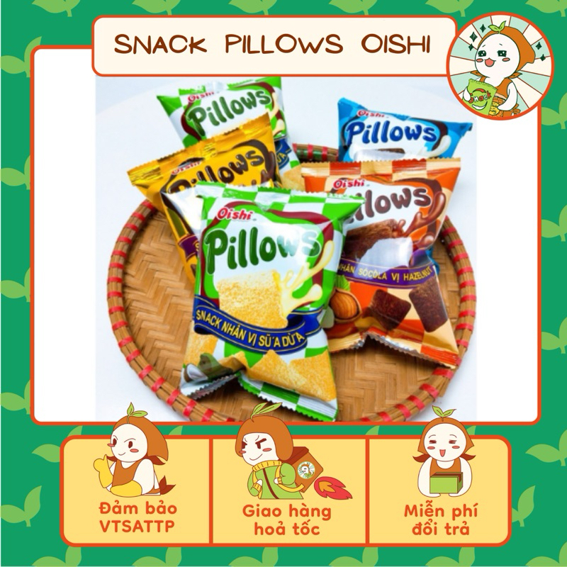 Combo 5 gói Snack Pillows Oishi Nhân Sữa Dừa/Socola /Kem/Khoai Môn(Gói 14g), Bánh Nhân Kem Oishi , Ăn Vặt Nhà Mầm.