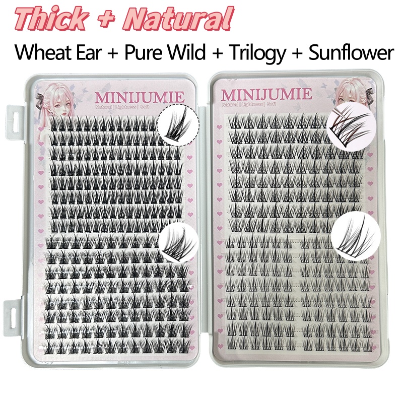 Minijumie 360 Cụm Lông Mi Sách Lười Bộ Ba Con Quỷ Nhỏ Dày Lông Mi Giả Chia Tự Nhiên Cao Cấp Có Thể Tái Sử Dụng Sách 12-13mm