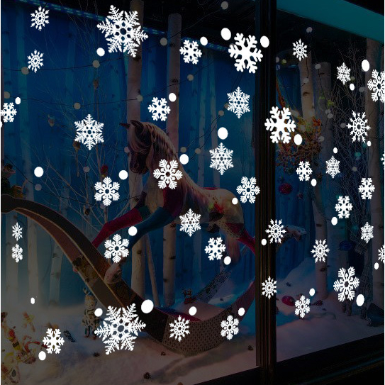 Wall Decoration Decal Christmas Theme White Snowflakes Many Patterns - Pre-adhesive images, Static Absorbent