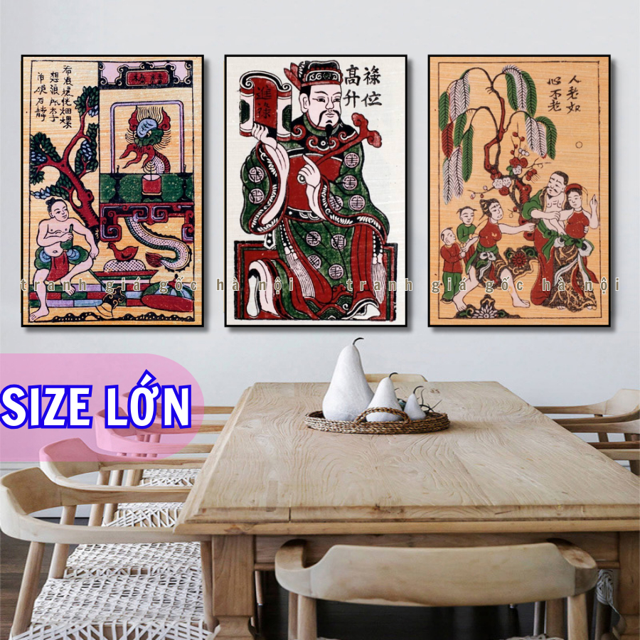 [Size lớn] Tranh dân gian Đông Hồ trang trí Tết cổ truyền, quán ăn truyền thống nhiều mẫu - Đã có khung - Đinh treo