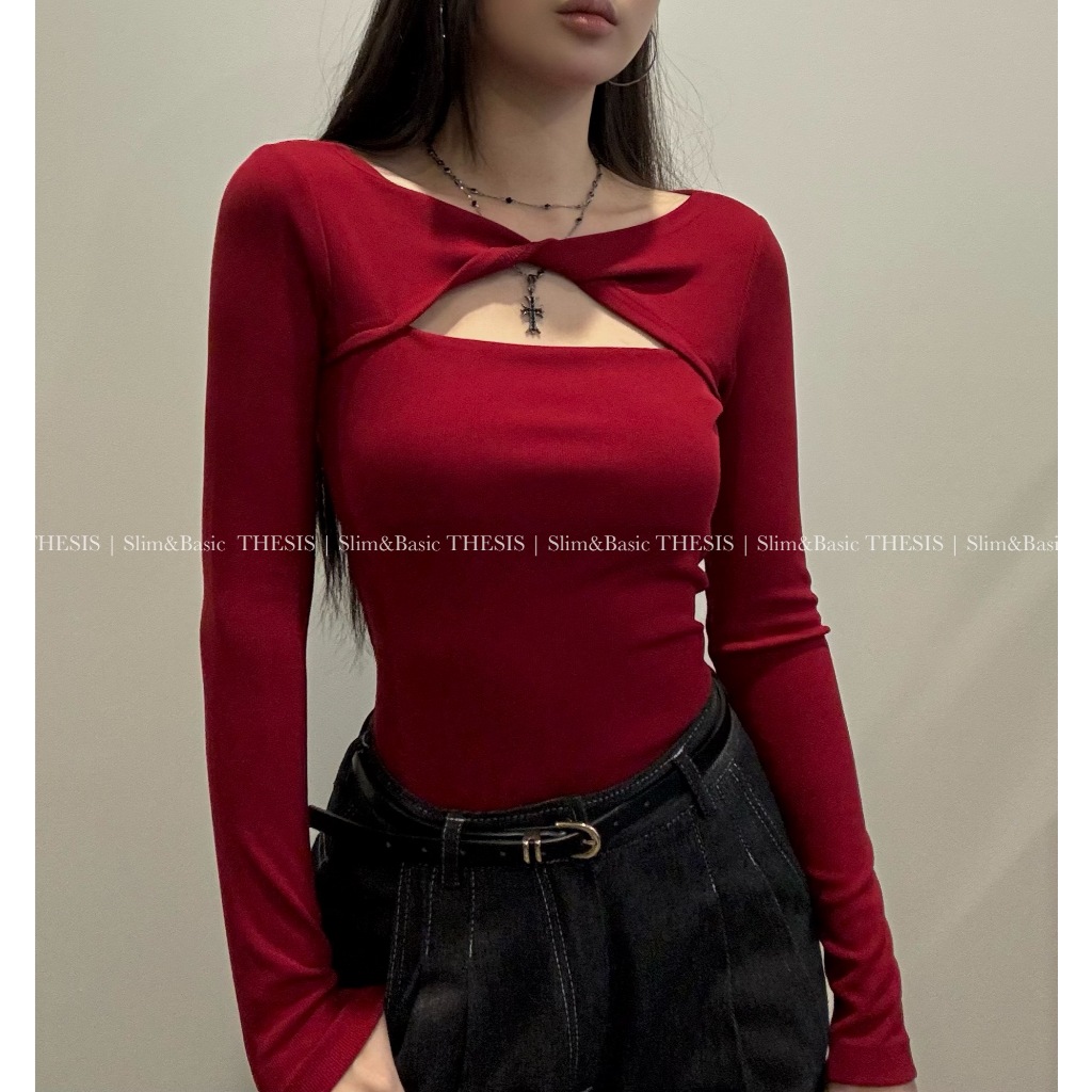 Two -necked shirt - long -sleeved neck torsion