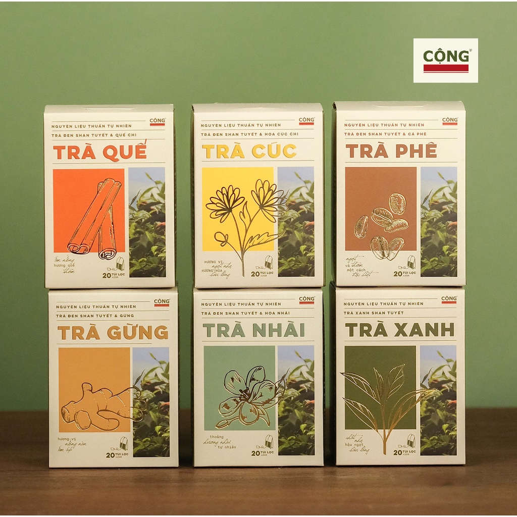Trà túi lọc tiện lợi 2g x 20 gói hộp giấy Cộng Cà Phê mới