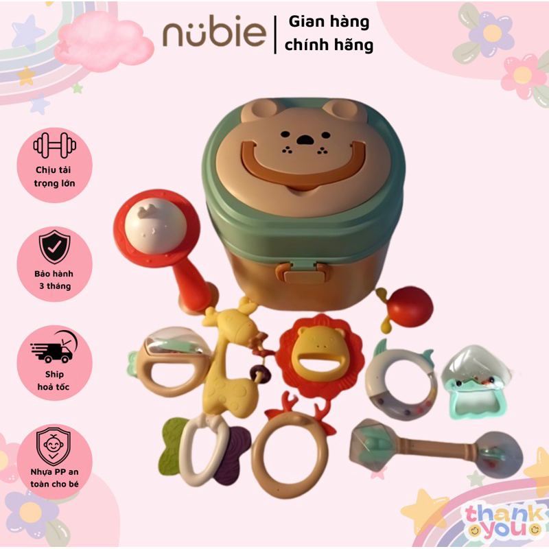 10-piece Hand-held Rattle Gnawing Dice Toy Set for Newborns in Green Bear Shape, Safe and Convenient for Children