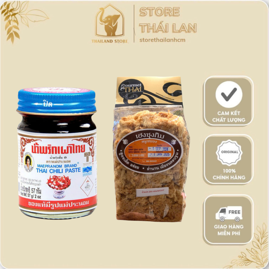[COMBO SA TẾ + CHÀ BÔNG] Sa tế ớt cay Thai Chili Paste Thái Lan- Chà Bông Thái - Hot hit Hoa Hậu Thùy Tiên