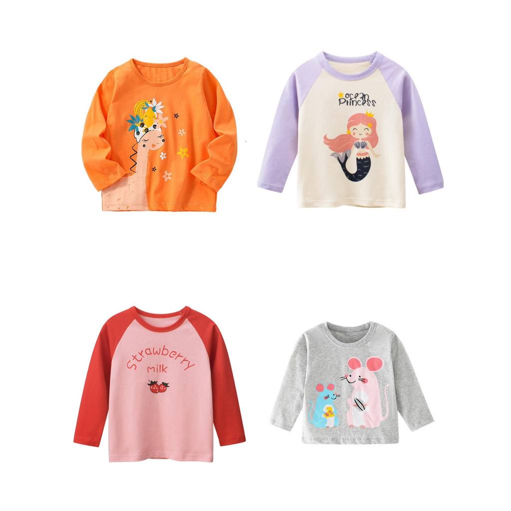 [Baby girl t -shirt] Baby girl long -sleeved, long -sleeved T -shirt for lovely prints, cotton cartoons
