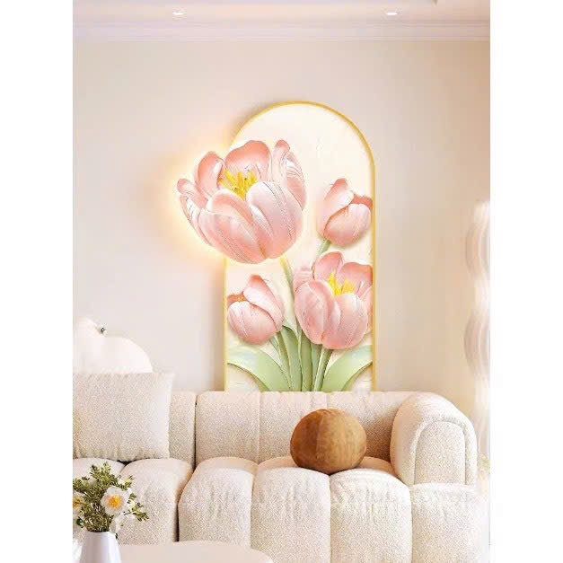 (3D floating flower painting) Modern wall -mounted wall -mounted wall lights, beautiful living room paintings, decor paintings