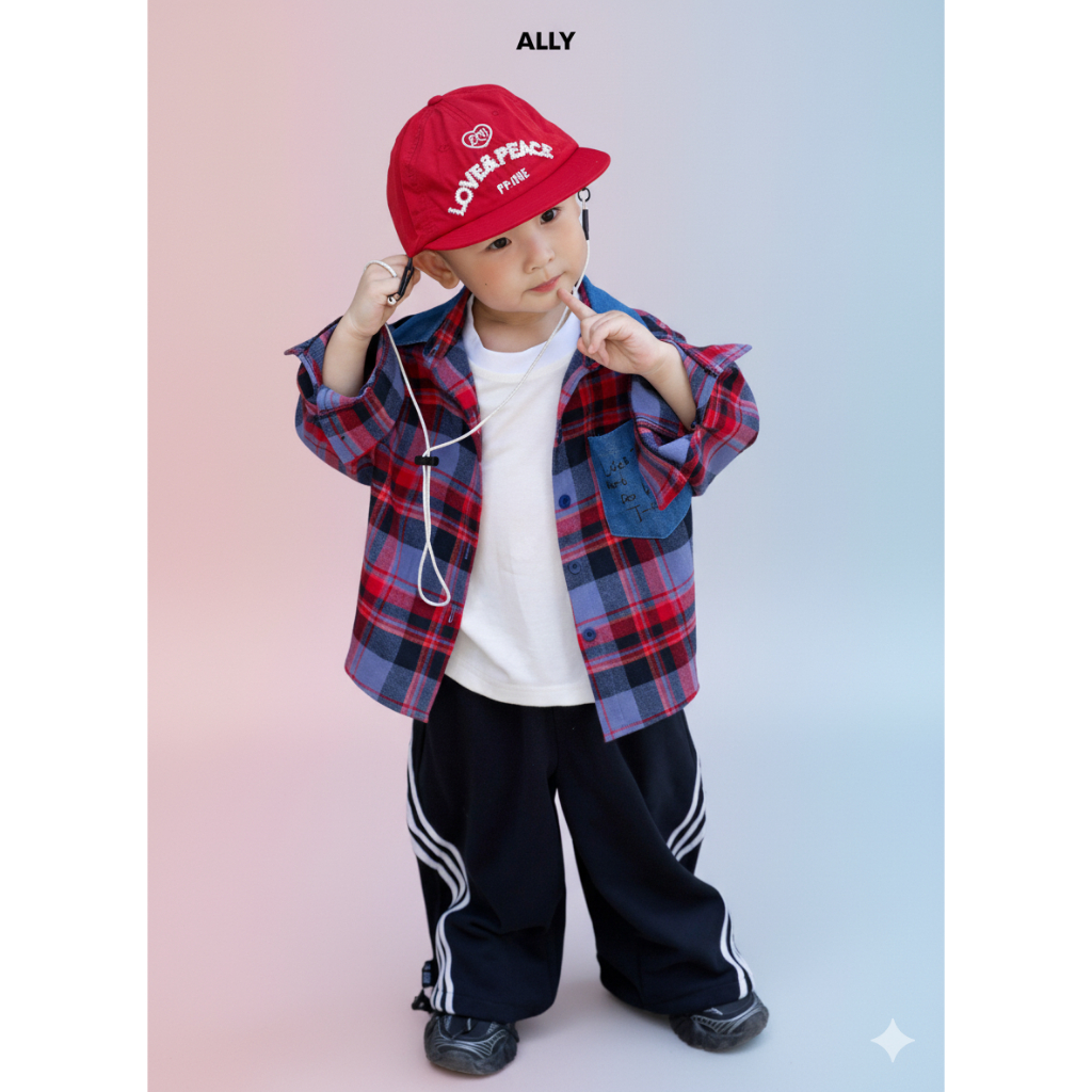 Combo checkered shirt + boy's sports pants A85 + Q79 - dynamic street style | ALLY Vietnam