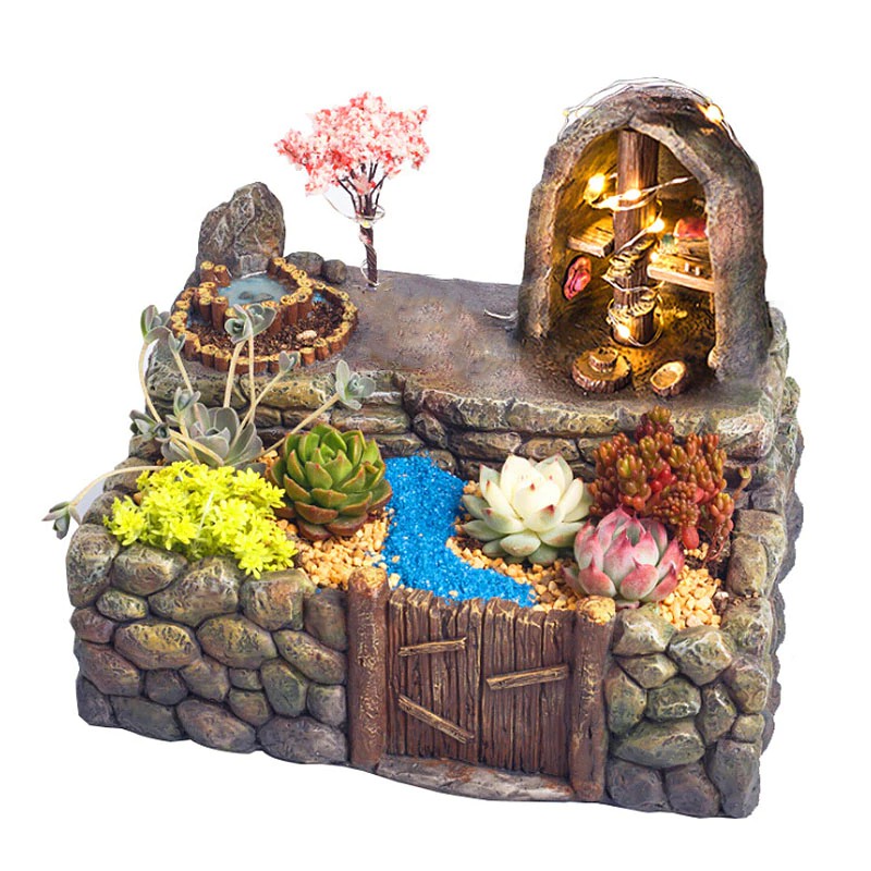 Stone pots of small landscape to decorate