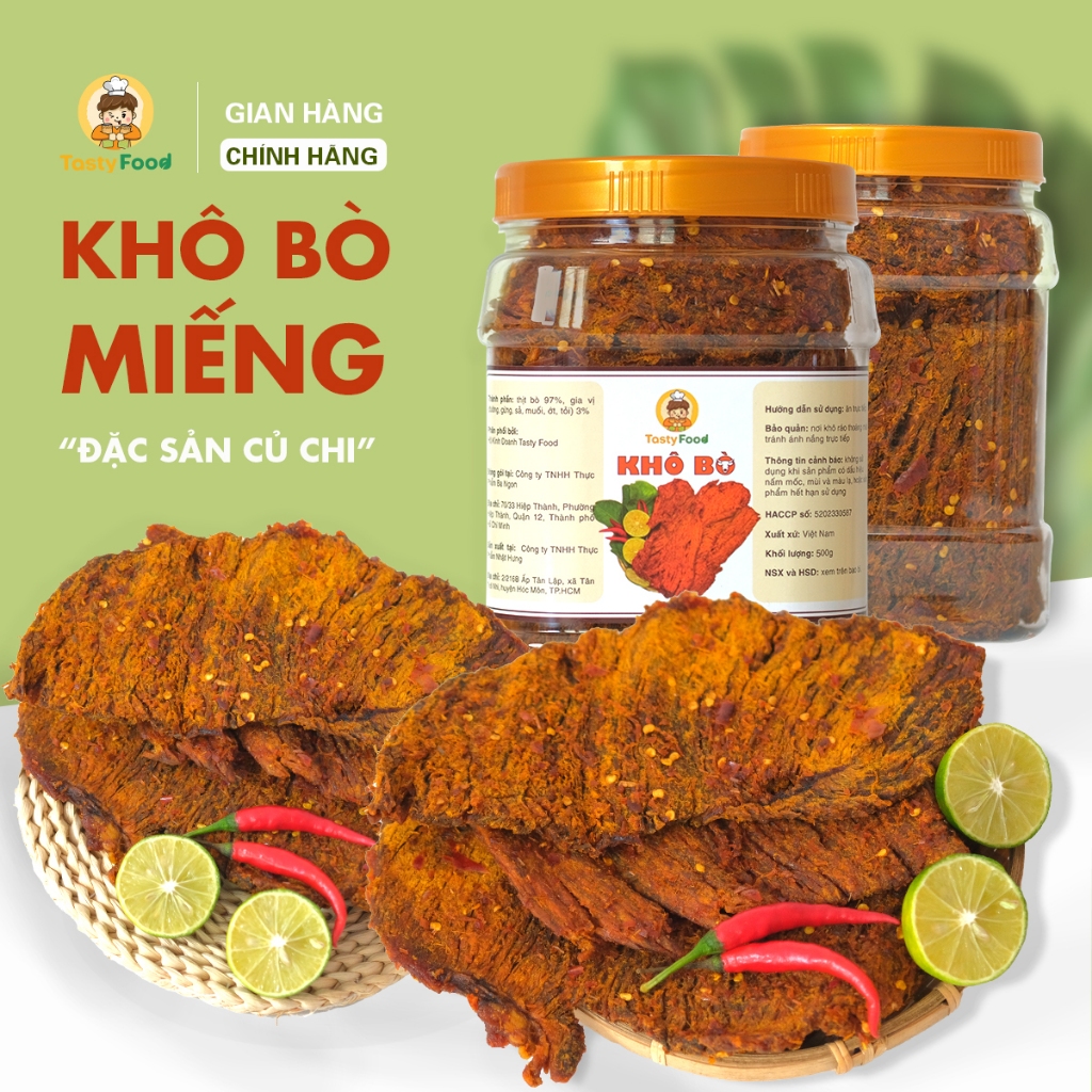Khô Bò Củ Chi Tasty Food - Miếng Mềm  - Hũ 500g/1kg - SP003