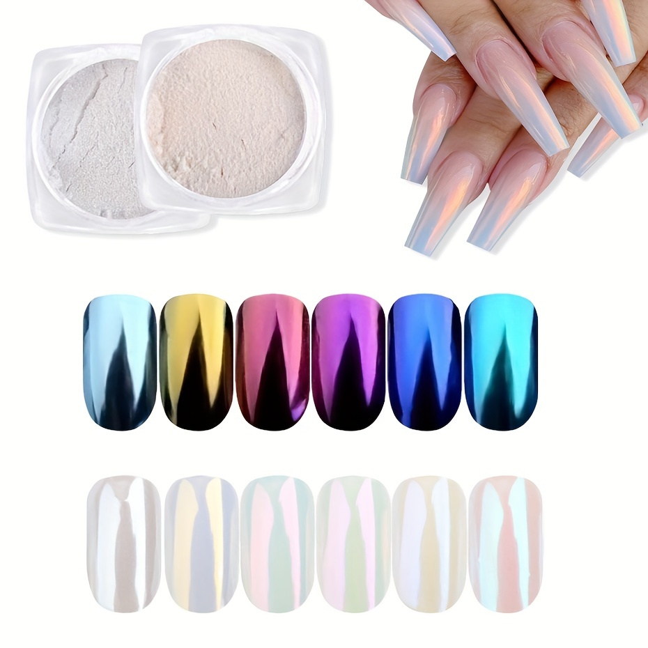 6 Cái / bộ Nail Shimmer Powder Glitter Powder Mirror Effect, Aurora Pearl Nail Art Trang trí