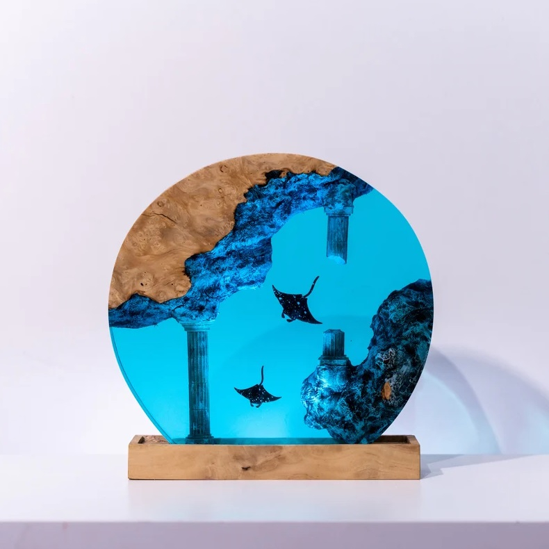 Đèn đại dương cá đuối, Đèn epoxy resin decor nhà cửa. Epoxy lamp