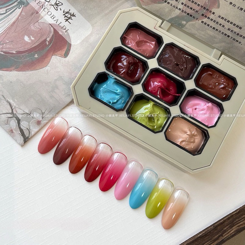 Set gel dặm ombre khay 9 màu + khay thạch cao đủ tone màu hot