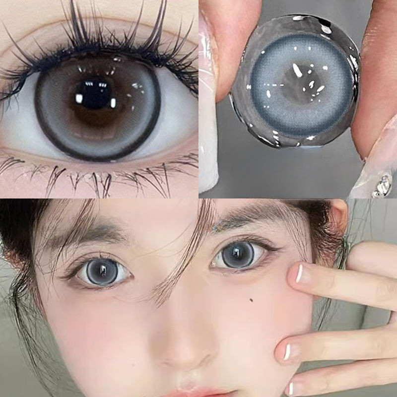 Set 2 Kính Áp Tròng Màu Đen contact lenses 0 ~ -8.00 black len 14.2mm lens cận lens nâu bean black WSDK