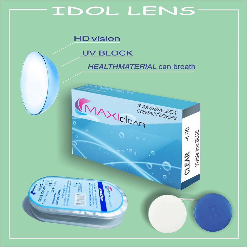 3 -month contact lenses, colorless eye lenses of Korean maxi clean 14.0mm (with tray)