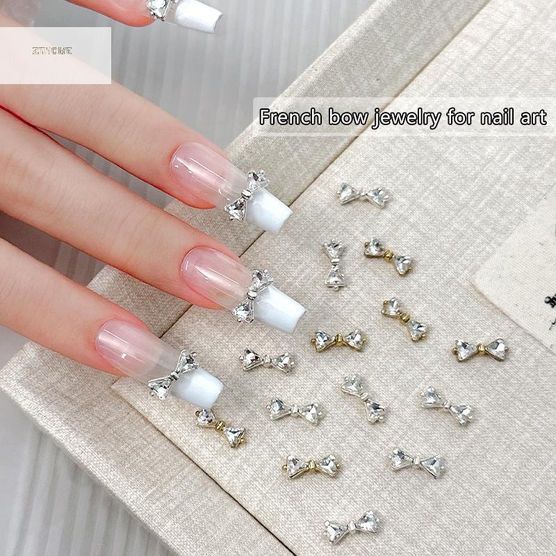 [Zthome] 10 super shiny Zircon nail designs 12x5mm Bowtie gold / silver Flatback Sparkle 3D Nail Supplies Boutique