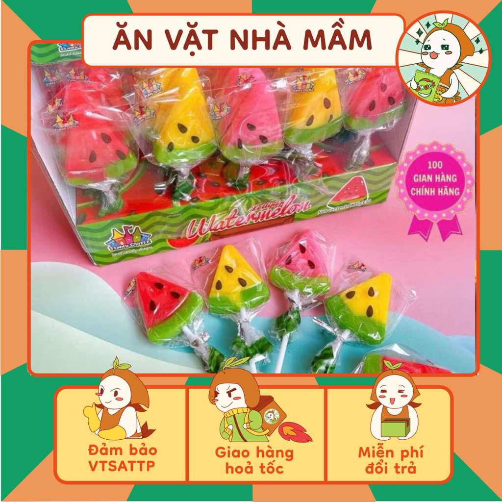 Combo 10 cây kẹo mút dưa hấu thơm ngon, kẹo mút dễ thương ,đồ ăn vặt cổng trường, Ăn Vặt Nhà Mầm.