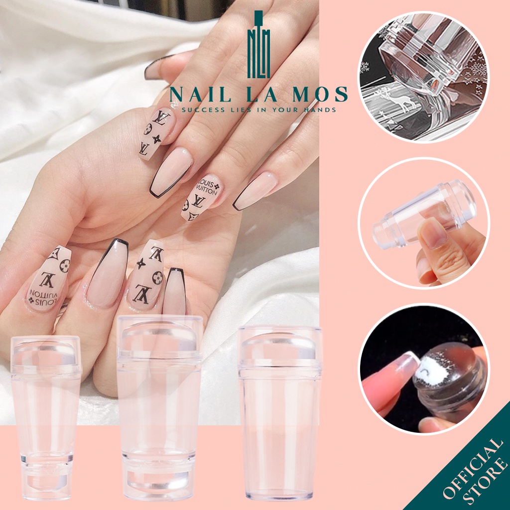 Con dấu in móng tay - đầu in nail silicone tạo phen đầu móng loại 1 trong suốt, chất mềm chuyên dụng(tặng kèm tấm gạt)