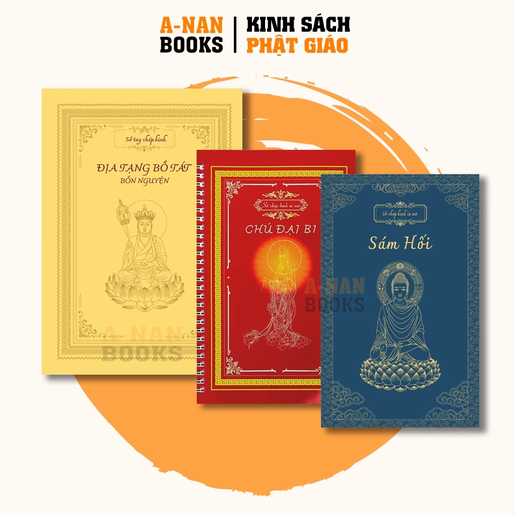 [Shopezi Mall] Sách - Combo 3 Vở Sổ chép kinh in mờ cao cấp Kinh Địa Tạng, Chú Đại Bi, Kinh Sám Hối ( TẶNG KÈM BÚT VIẾT) - Anan Books 