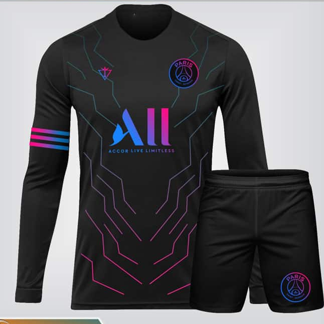 Poison and long -sleeved football clothes - Black PSG men's and women's long -sleeved soccer clothes