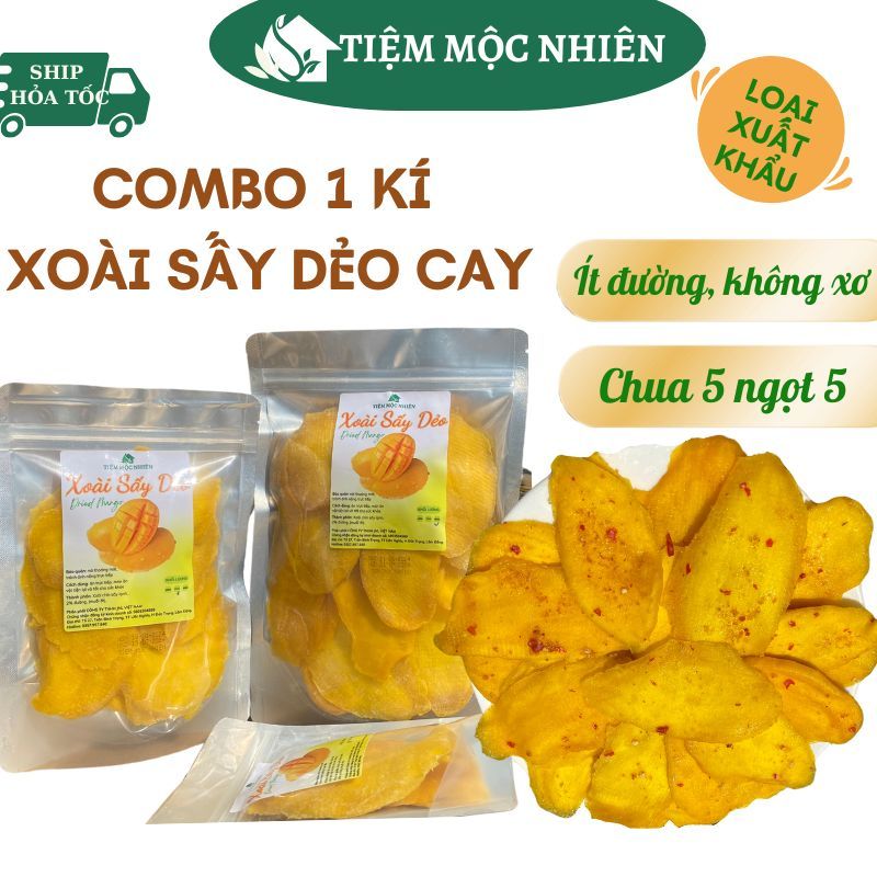 Xoài sấy dẻo muối ớt [1 kí] xuất khẩu nguyên miếng không xơ chua ngọt ít đường, trái cây sấy ăn vặt healthy giảm cân