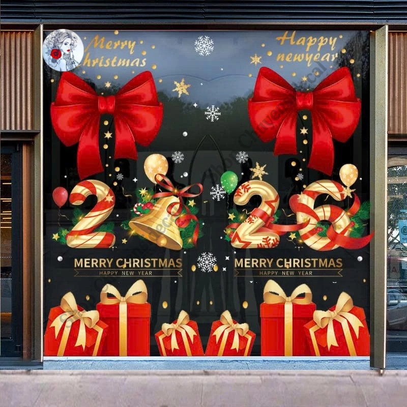 Combo Decal for Christmas Decoration, Tet Decoration Inhalation of Static Electricity Pair of Red Bows with Legs Beautiful Gifts