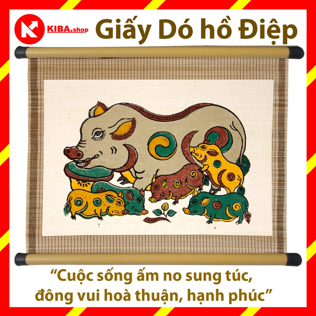 Tranh Đông Hồ, Bức Đàn lợn, lợn đàn (không khung tranh) trang trí nhà cửa hàng, quán cà phê cafe, phòng khách, trang trí