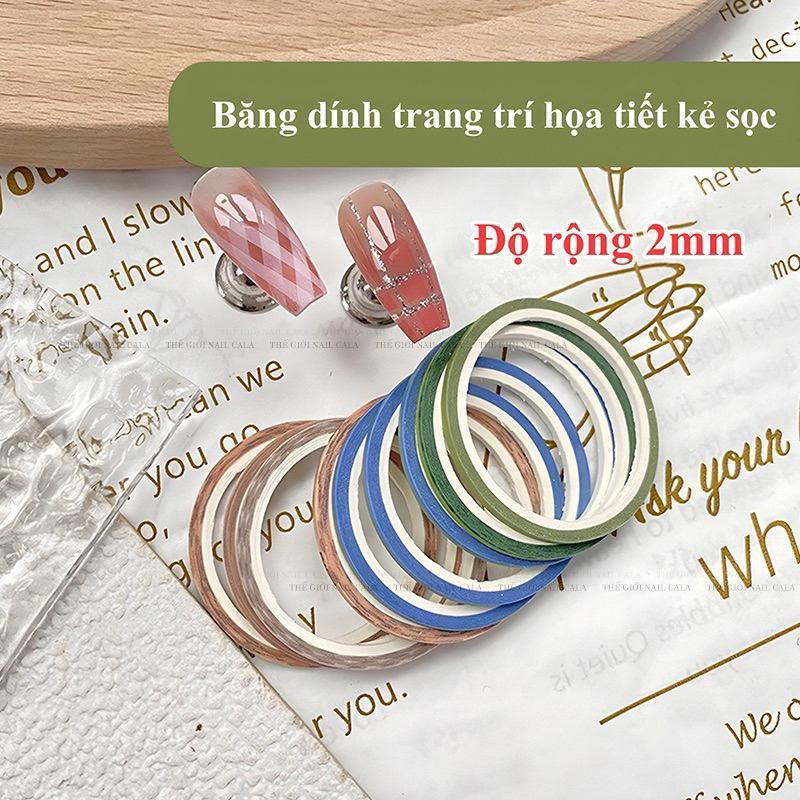 [Cheapest Price] Set 8 rolls 2mm specialized stickers decorating caro nail - Small nail glue tape for convenient ombre