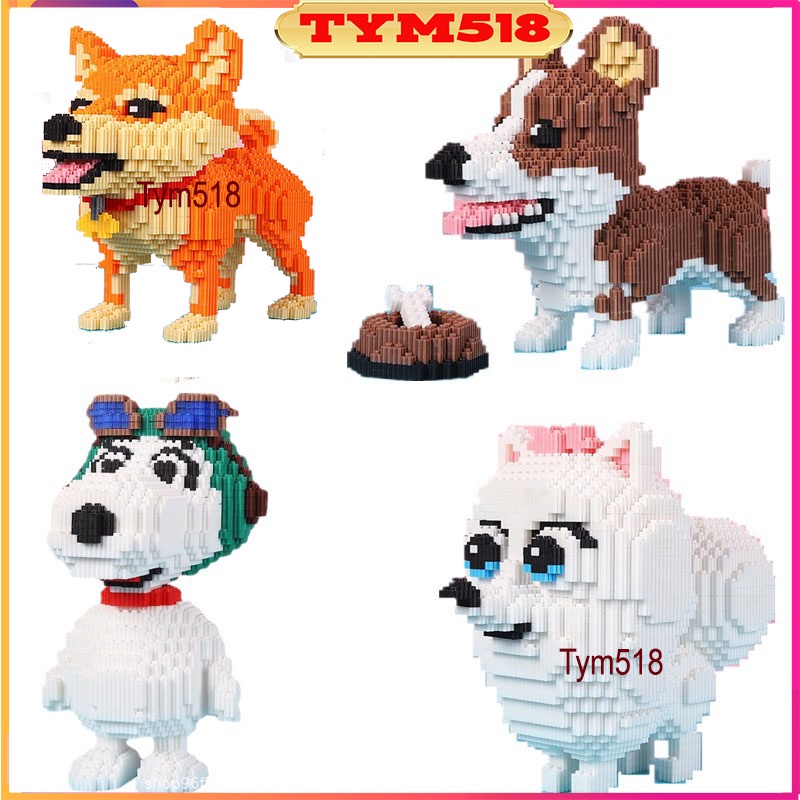 Xếp hình chó shiba lnu corgi mike husky babu cỡ lớn size to 32cm đồ chơi xếp hình nano 3d cho bé chuẩn mẫu