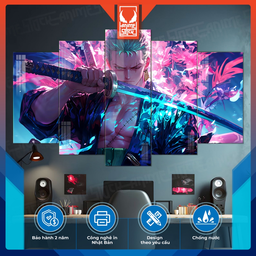[SIÊU RẺ] Tranh Zoro 5pic cực ngầu, chất liệu mika tráng gương bồi fomex 5mm, có keo dán sẵn