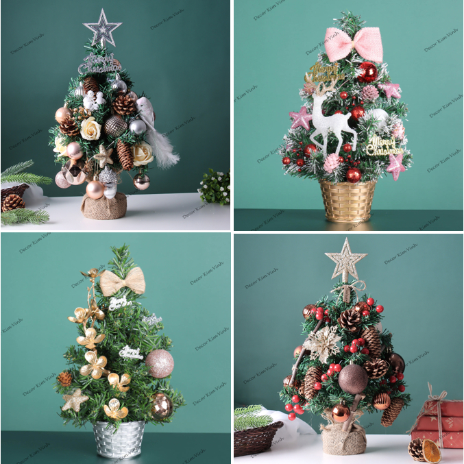 Small tabletop Christmas tree with lights and decorative accessories in many sizes and models