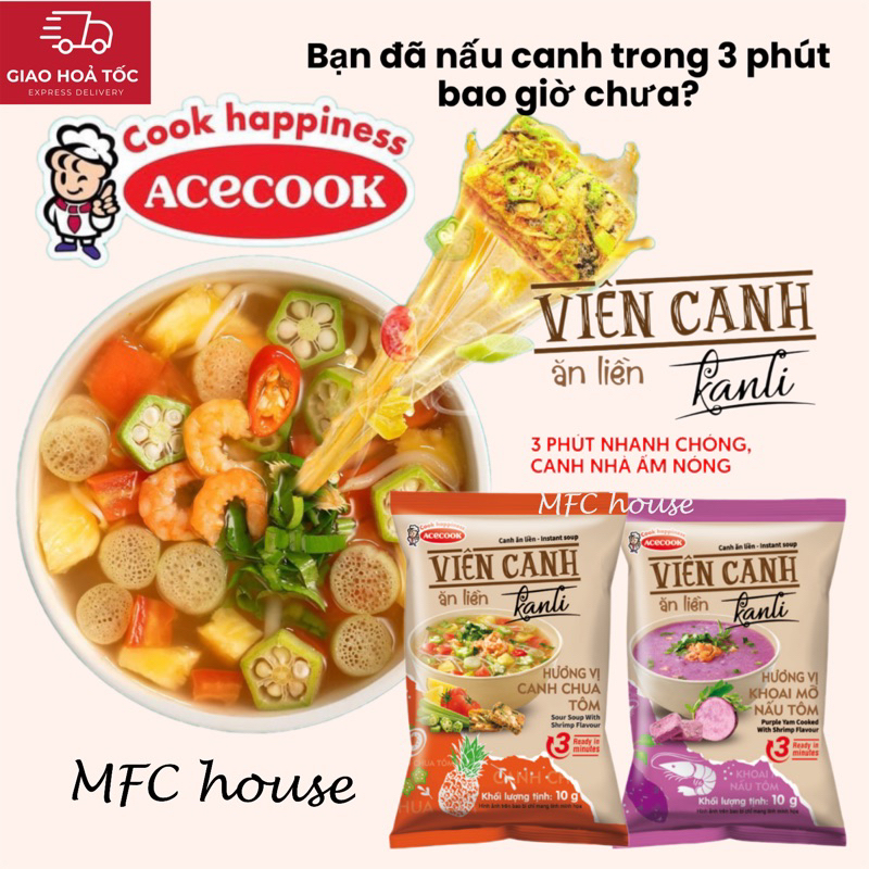 📹 Viên canh ăn liền Kanli Acecook vị canh chua tôm, khoai mỡ nấu tôm gói 75g, hộp 5 gói canh nhà ấm nóng - MFC house