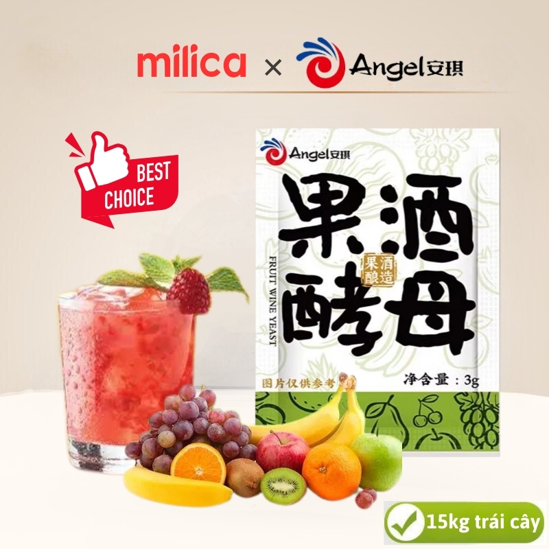 Men ủ rượu trái cây Angel làm rượu vang, rượu hoa quả lên men tự nhiên, gói 3g ủ được 15kg trái cây