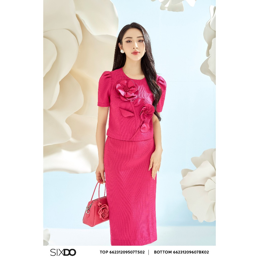 Sixdo pencil skirt (Dark Pink Straight Woven Midi Skirt)