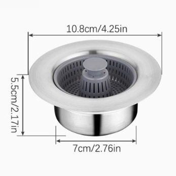 Wash sink filter, drain stop button, 3 -in -1 filter basket tray for odors, excess kitchen sinks, garbage filter baskets