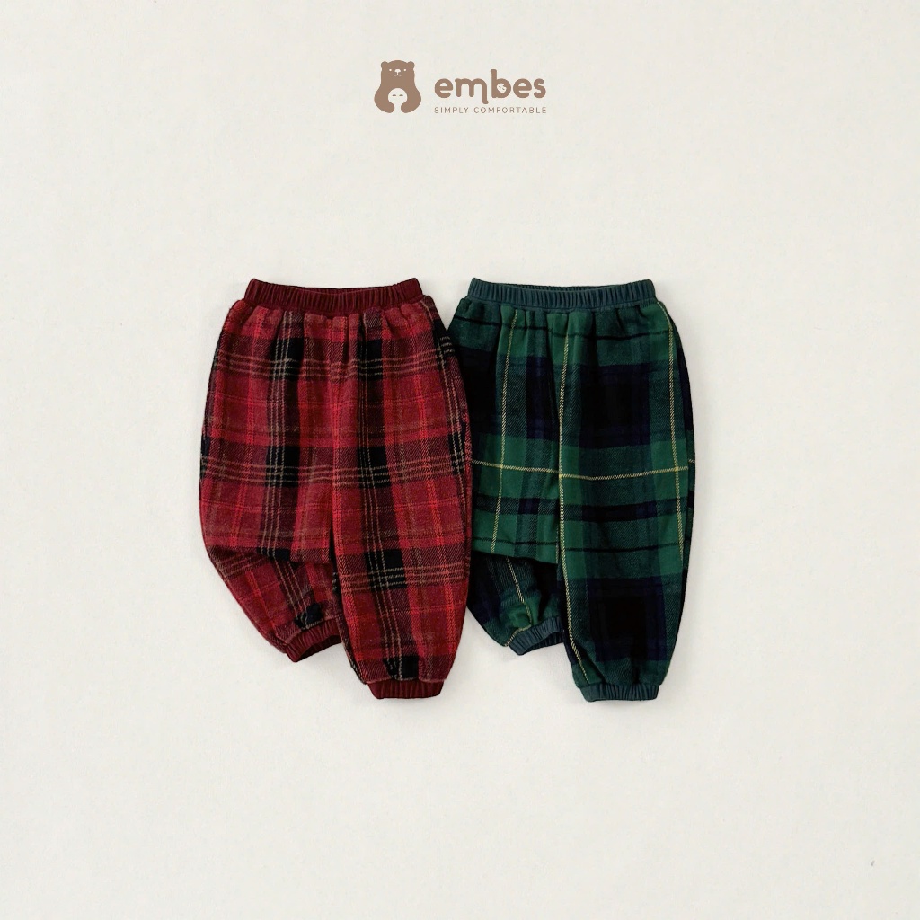 Embes Christmas Checkered Bomber Pants for Children, Christmas Themed Thick Bomber Pants for Children 8-18kg