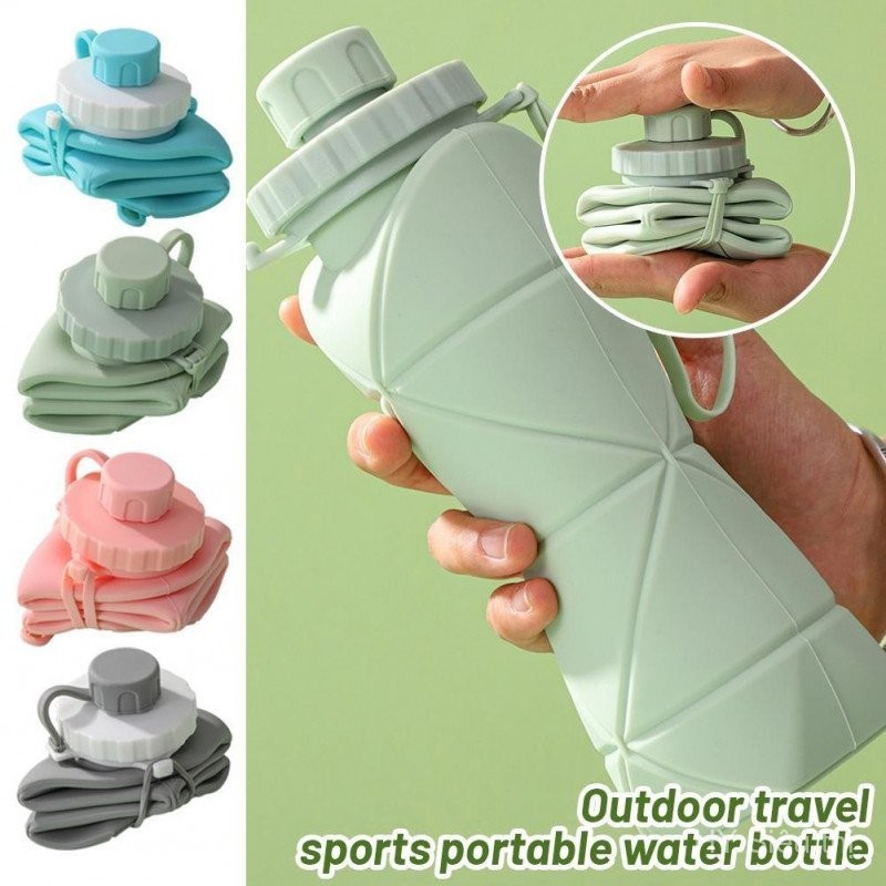 Portable water bottle for outdoor travel and sports, foldable silicone water bottle, large capacity fitness water bottle, collapsible travel cup