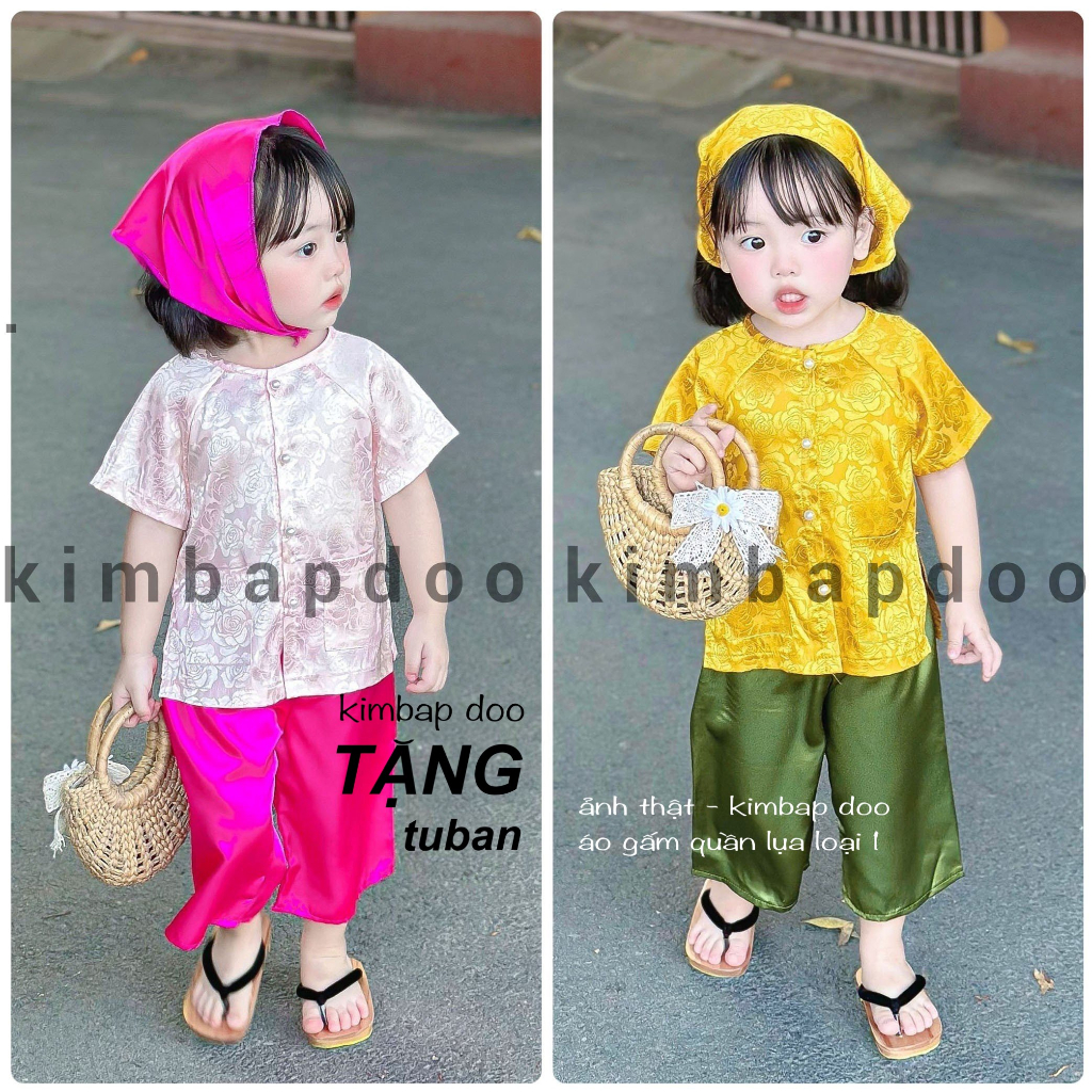 7-35kg - Bà ba cho bé gái, bộ bà ba cho bé gái chơi Trung Thu, Lễ Tết [TẶNG TUBAN - khăn bé mẫu đội]