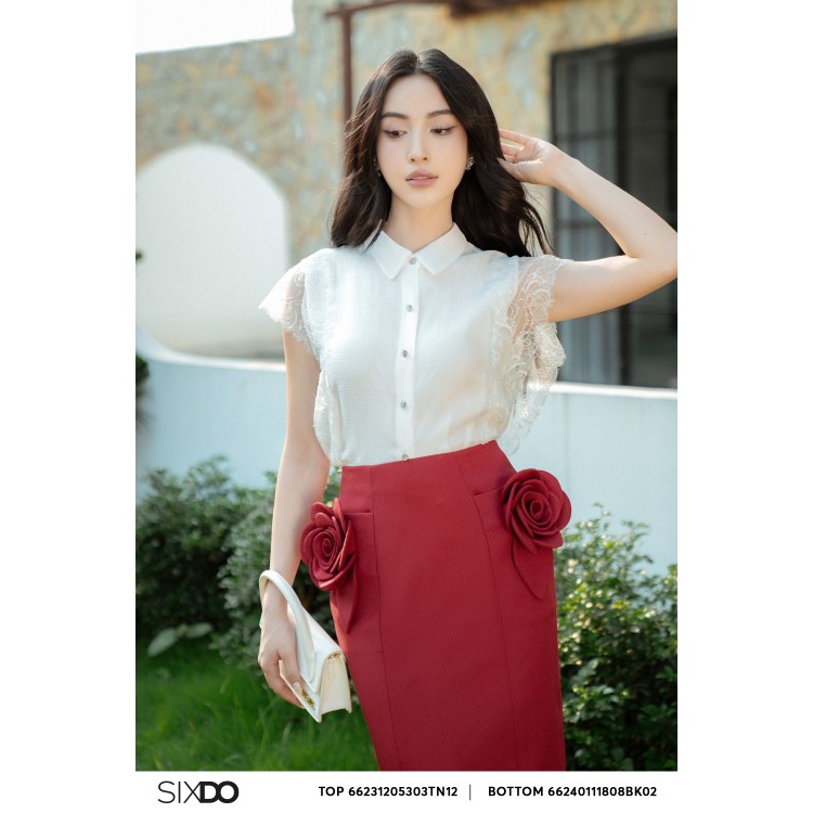 Sixdo short -sleeved silk shirt (White SleuVeVe Organza Shirt)