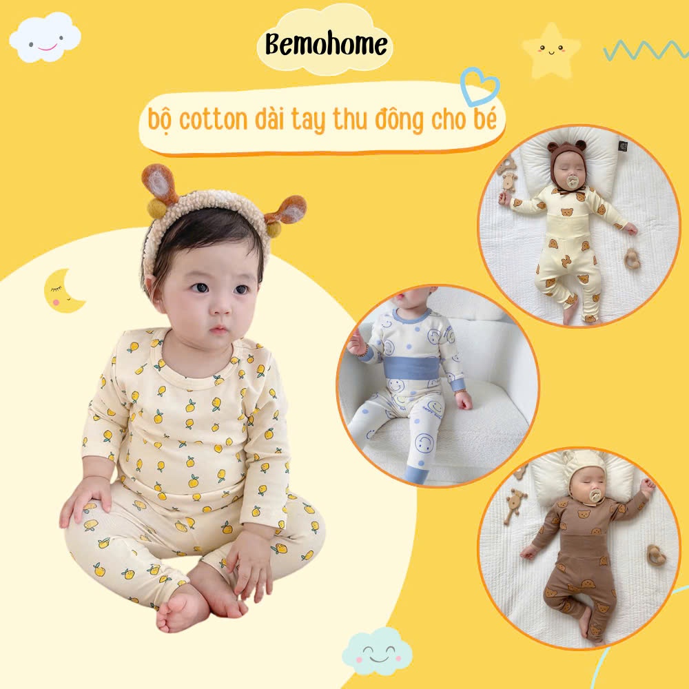 [MỚI 2024] Bộ Quần Áo Thu Đông Dài Tay Bemohome Chất Cotton Mềm Mại Đáng Yêu Cho Bé Trai Bé Gái Từ 5-17kg