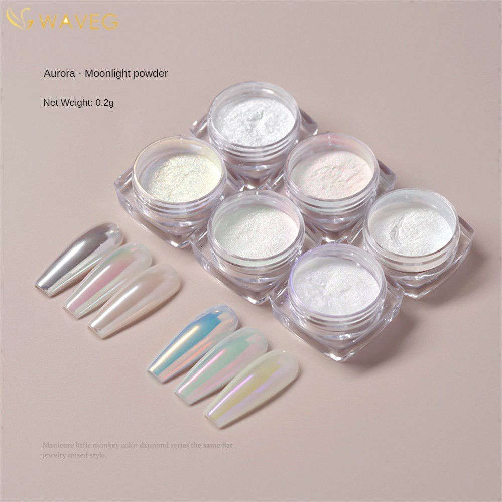 sóng Nail Solid Aurora Powder Super Flash Moonlight White Fairy Mirror Bột Ice Gương ma thuật trong suốt Bột Flash phân cực Không nổi bột