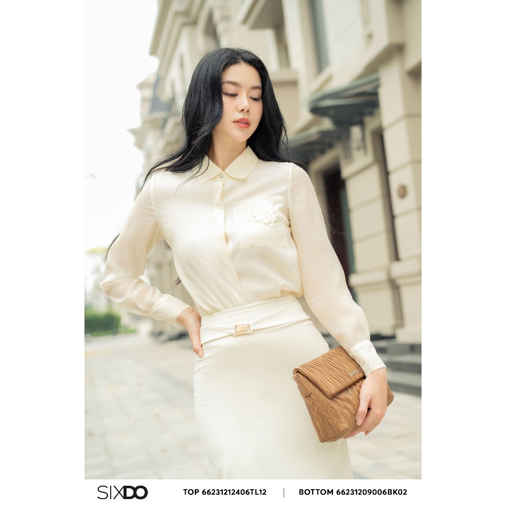 German Organza German silk shirt Sixdo (Cream Long Sleeves Organza Shirt)