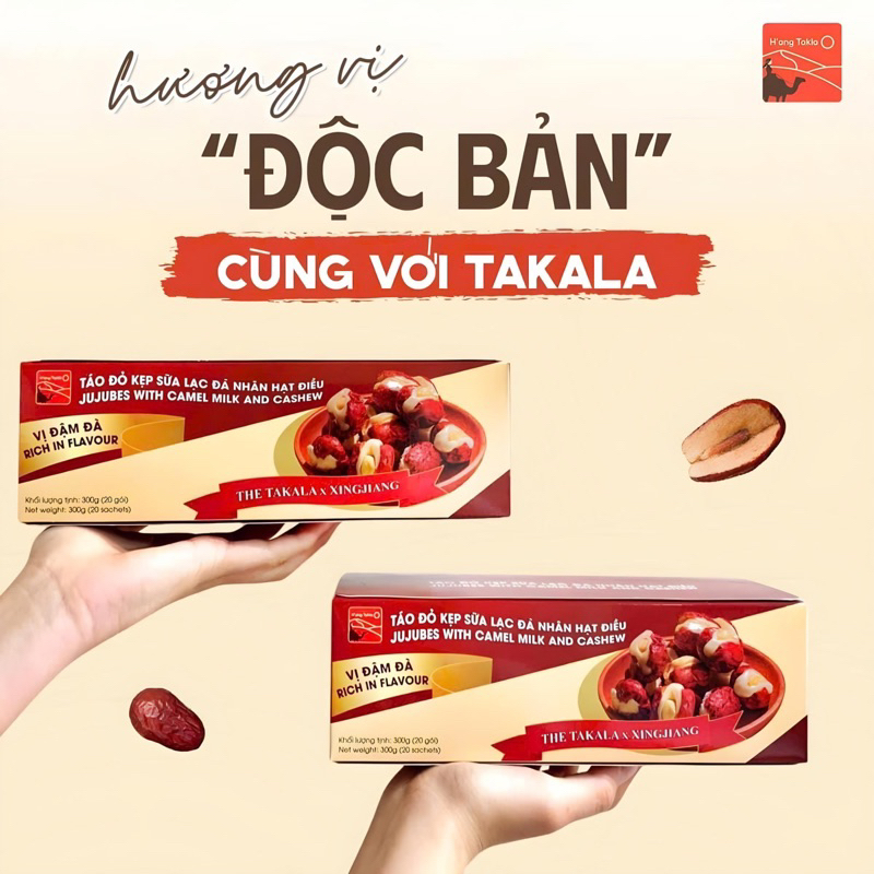 Kẹo Táo Đỏ Takla Kẹp Sữa Lạc Đà Mix Hạt Điều 300gr/hộp