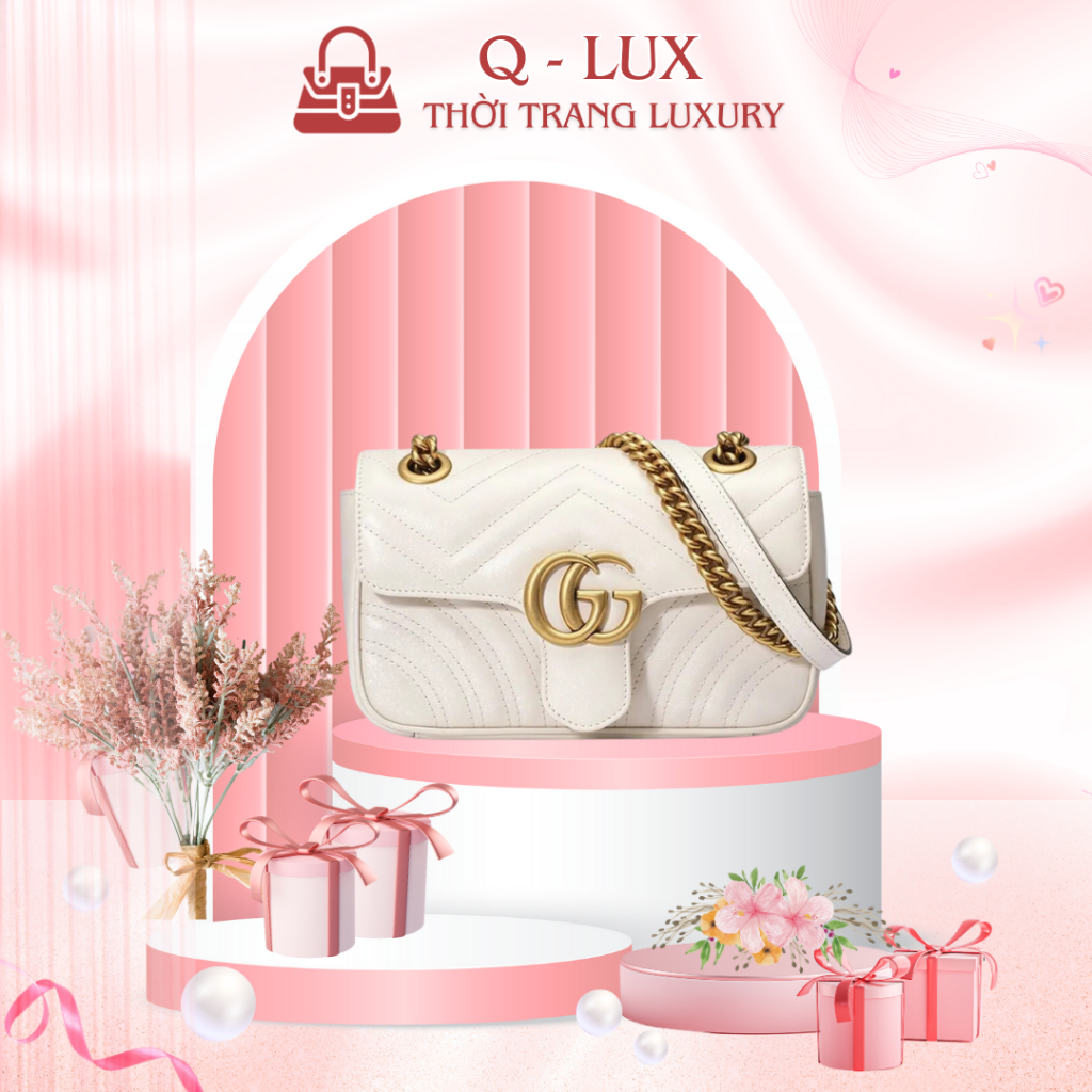 Túi Xách Nữ_GC Marmont Bản Full Trắng Size 22cm Đen Đeo Vai, Đeo Chéo Sang Chảnh Bản S.C Full PK