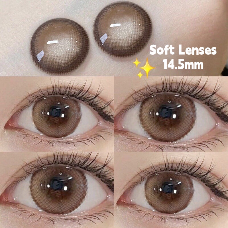O2Girl contact lenses  kính áp tròng 2 miếng  lens  nâu  tự nhiên ném năm nữ 14.5mm kính cận áp tròng (0.00~8.00) lens mắt màu xám nâu sinh viên không ném hàng ngày kích thước đường kính trang điểm làm đẹp sản phẩm lens xám Doriscon