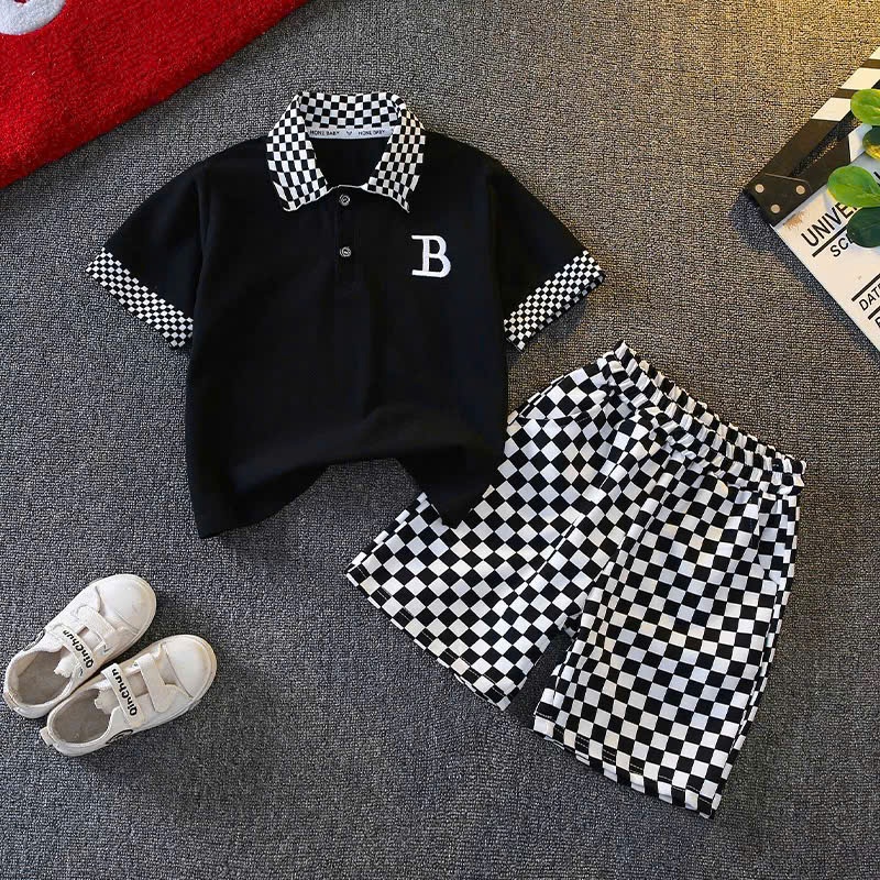 Boys' Short Sleeve Set with Checkered Pants, Boys' Set - Nemo - CARO CODE